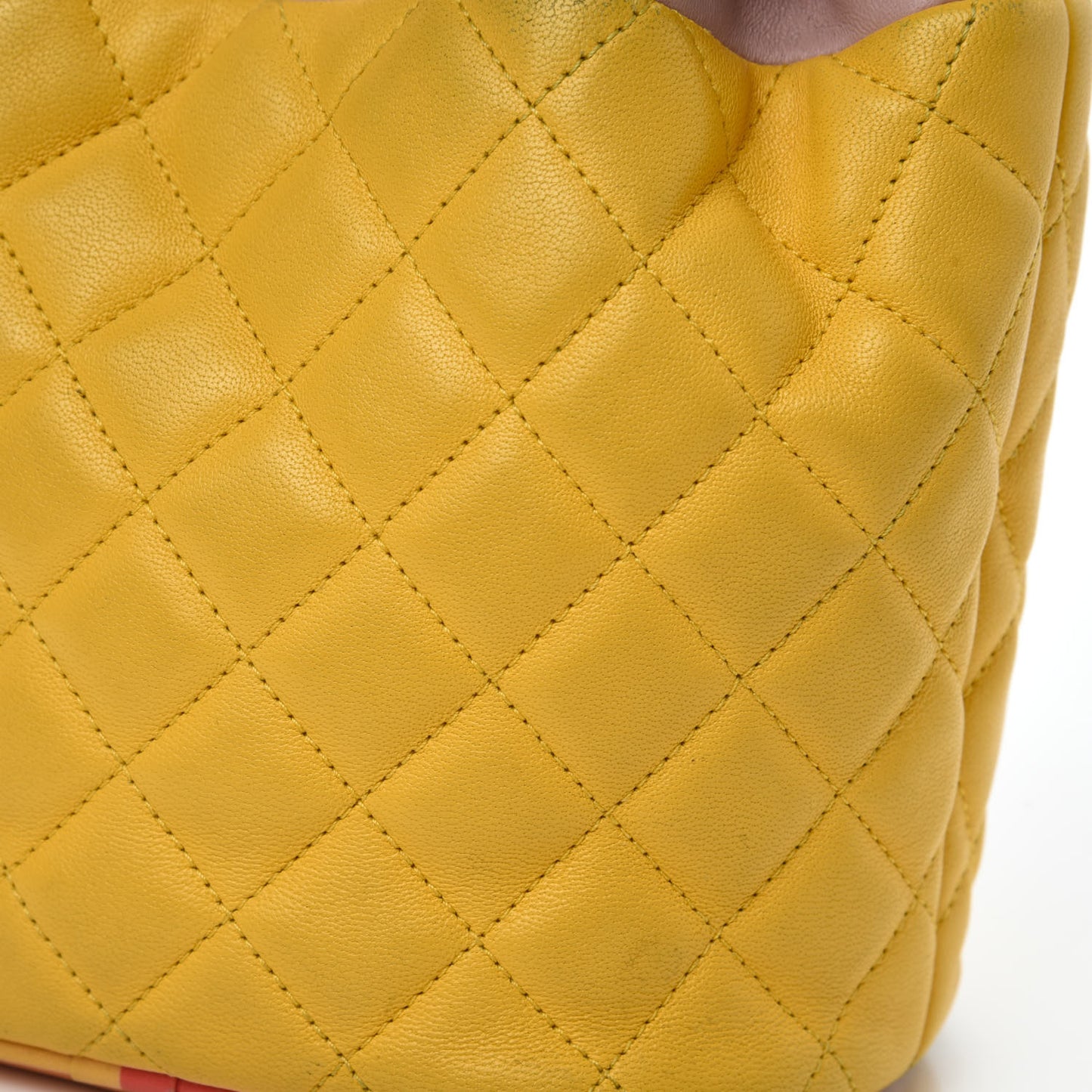 Lambskin Quilted Cuba Drawstring Tote Yellow Pink Green