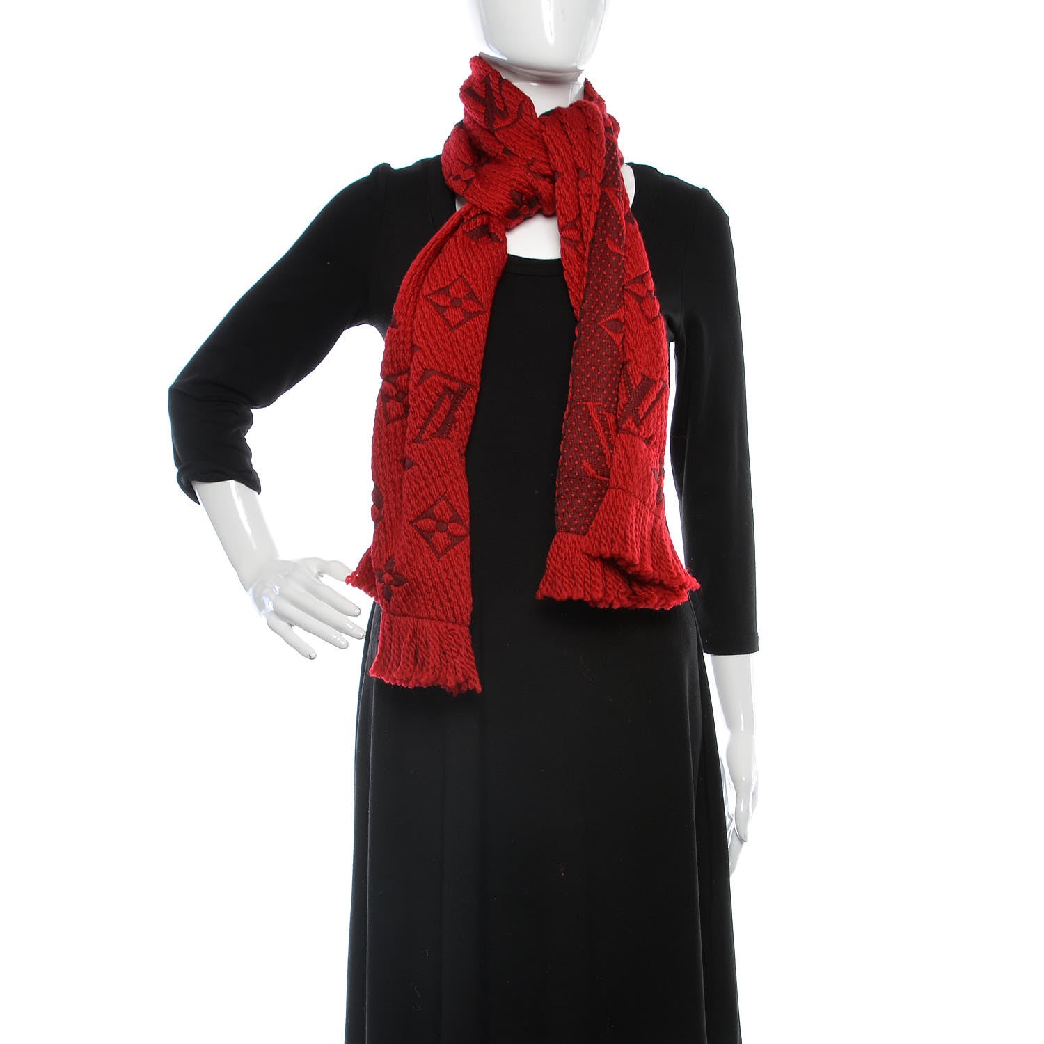 Louis Vuitton Wool Silk Logomania Scarf Rubis 2 of 4