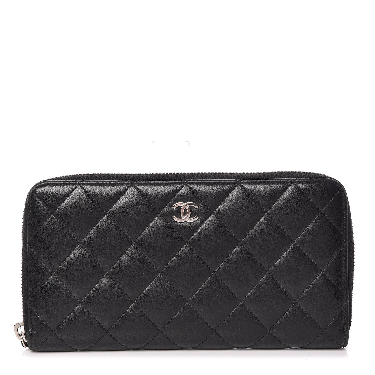 Lambskin Quilted Large Gusset Zip Around Wallet Black