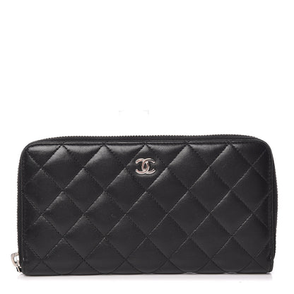 Chanel Lambskin Quilted Large Gusset Zip Around Wallet Black 1 of 17