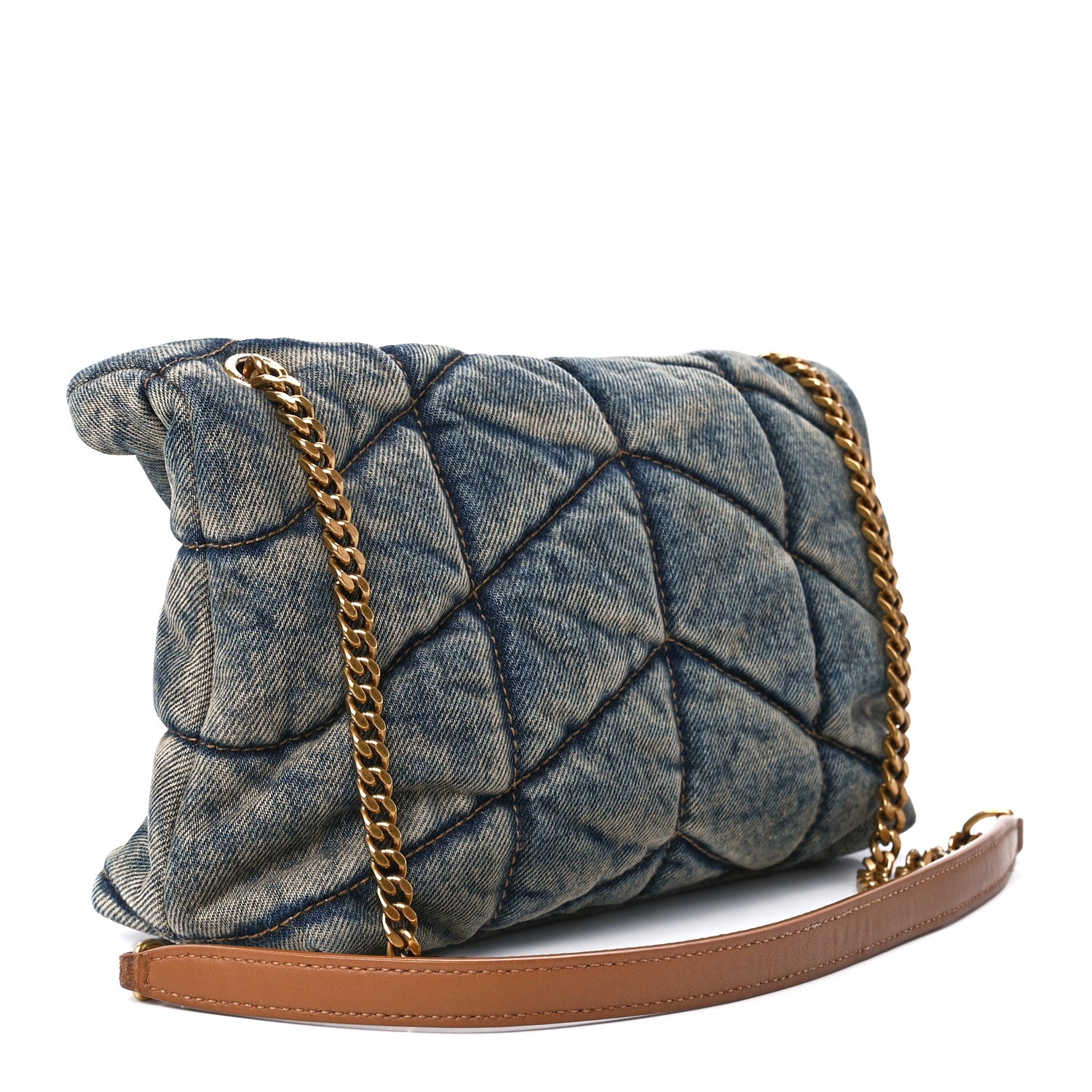 Saint Laurent Denim Quilted Toy Loulou Puffer Monogram Chain Satchel Blue Cinnamon 3 of 11