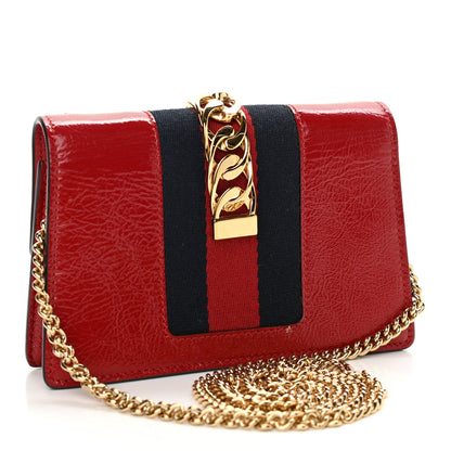 Gucci Patent Embroidered Super Mini Sylvie Chain Shoulder Bag Red 3 of 11