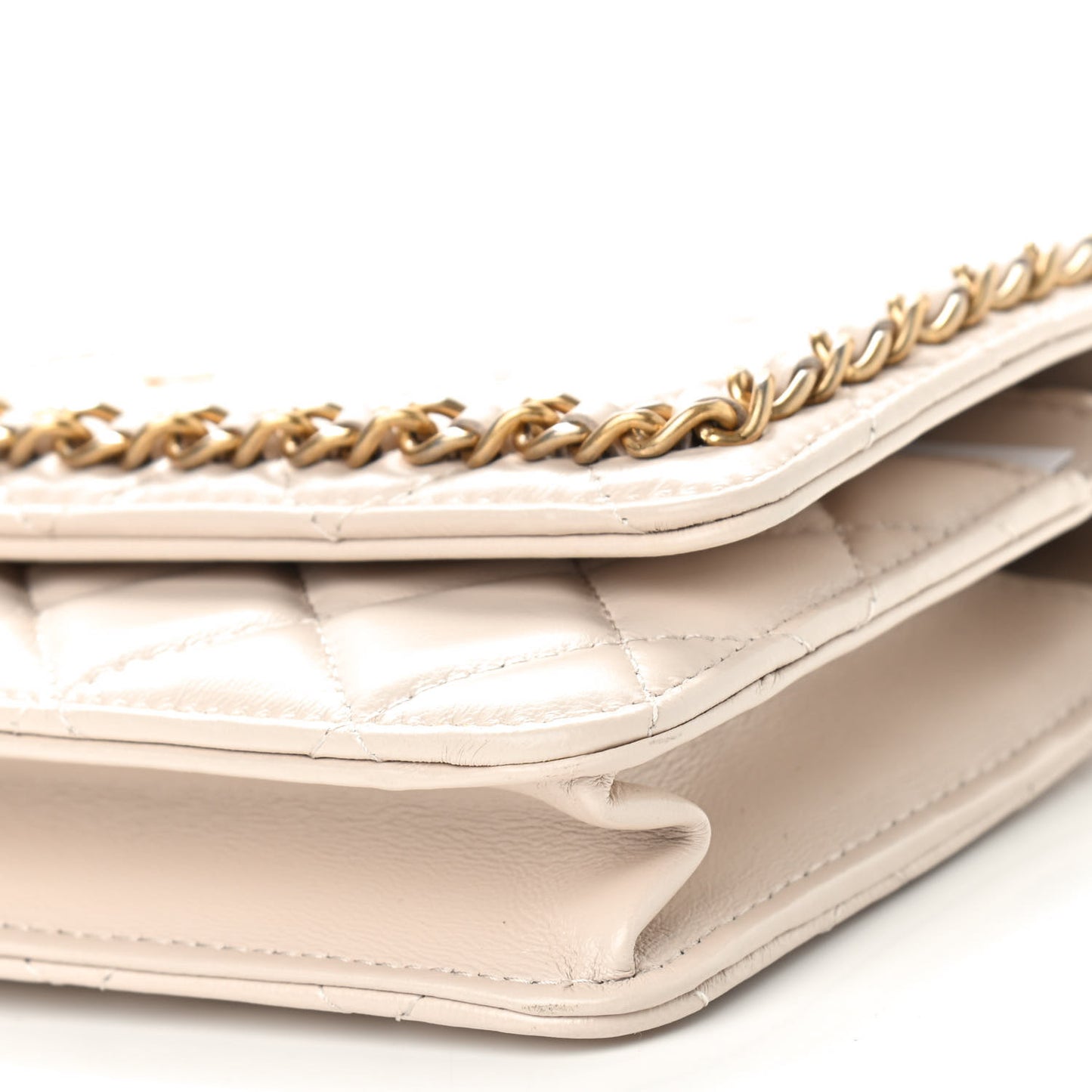 Lambskin Quilted Chain Around Wallet On Chain WOC Beige