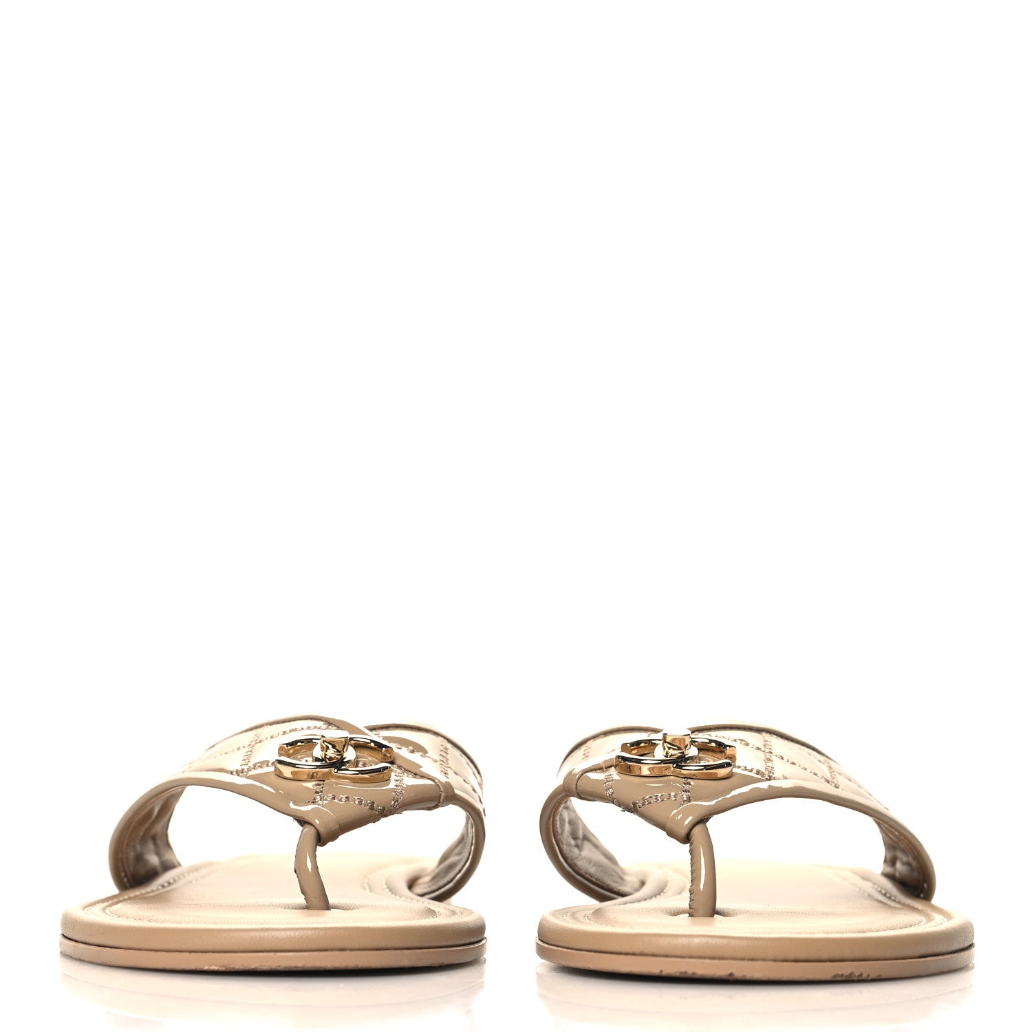 Chanel Patent Quilted CC Sandals 38.5 Beige 3 of 9