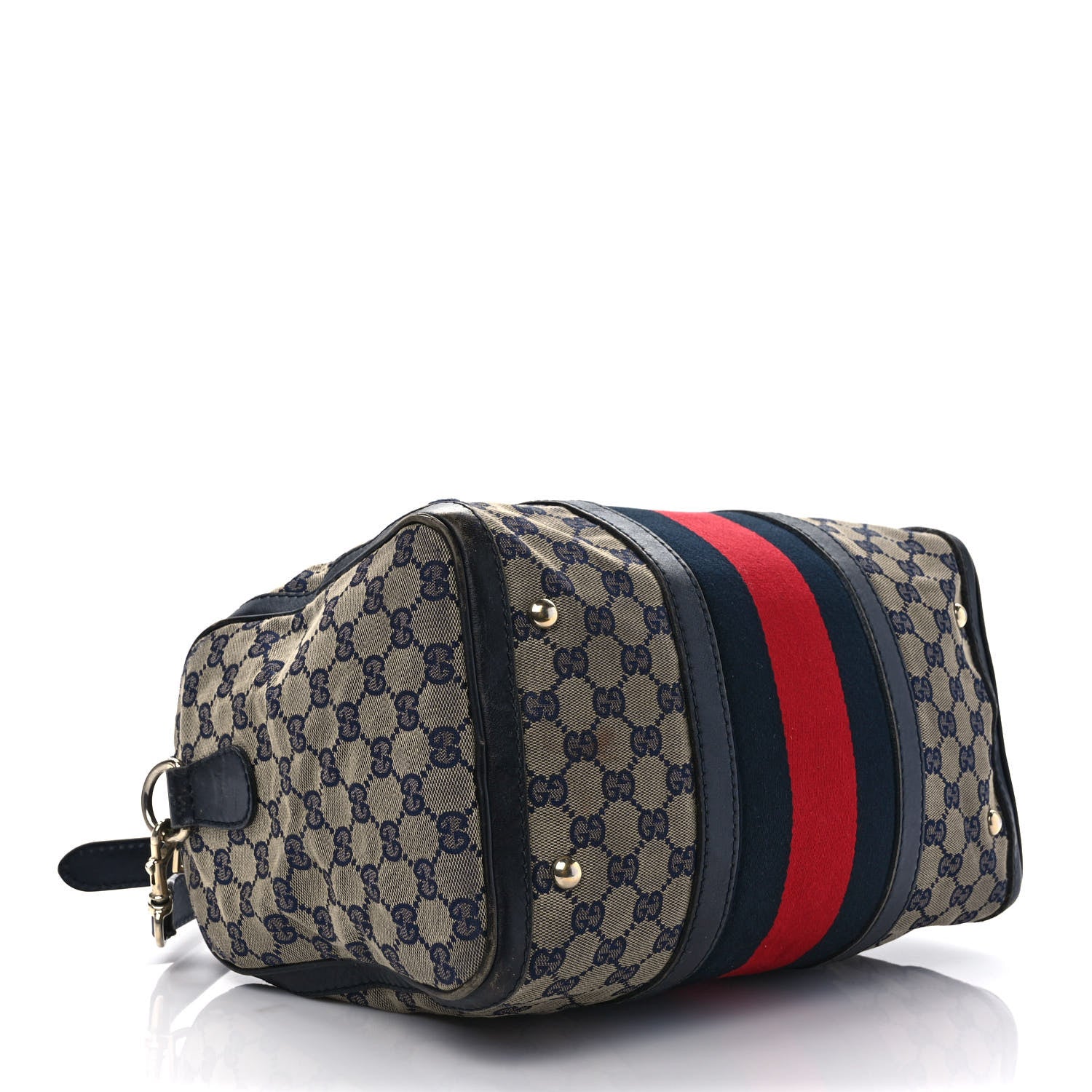 Gucci Monogram Selleria Calfskin Vintage Web Medium Boston Beige Blue 4 of 18