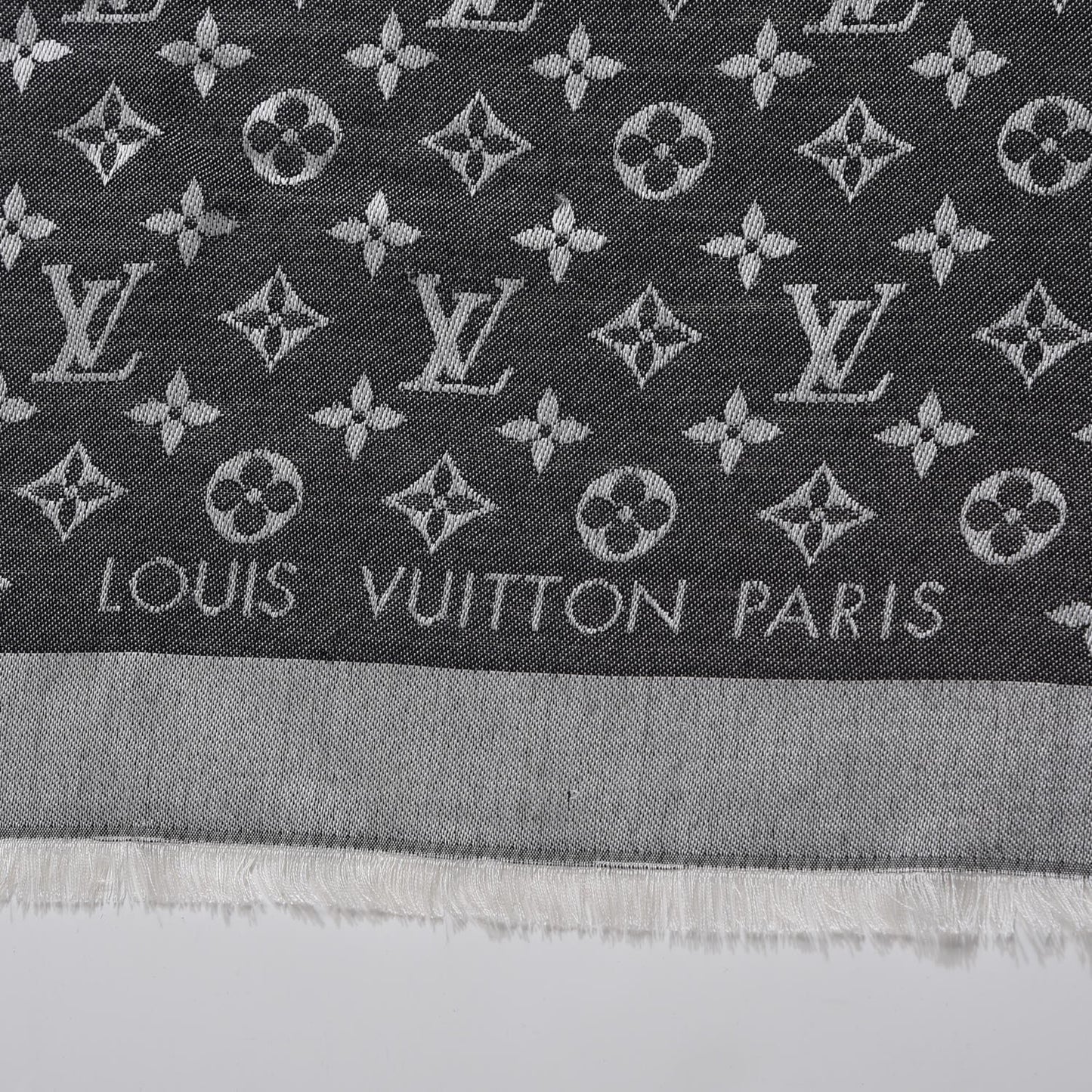 Wool Silk Monogram Denim Shawl Black
