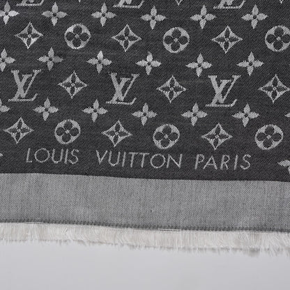 Louis Vuitton Wool Silk Monogram Denim Shawl Black 3 of 4