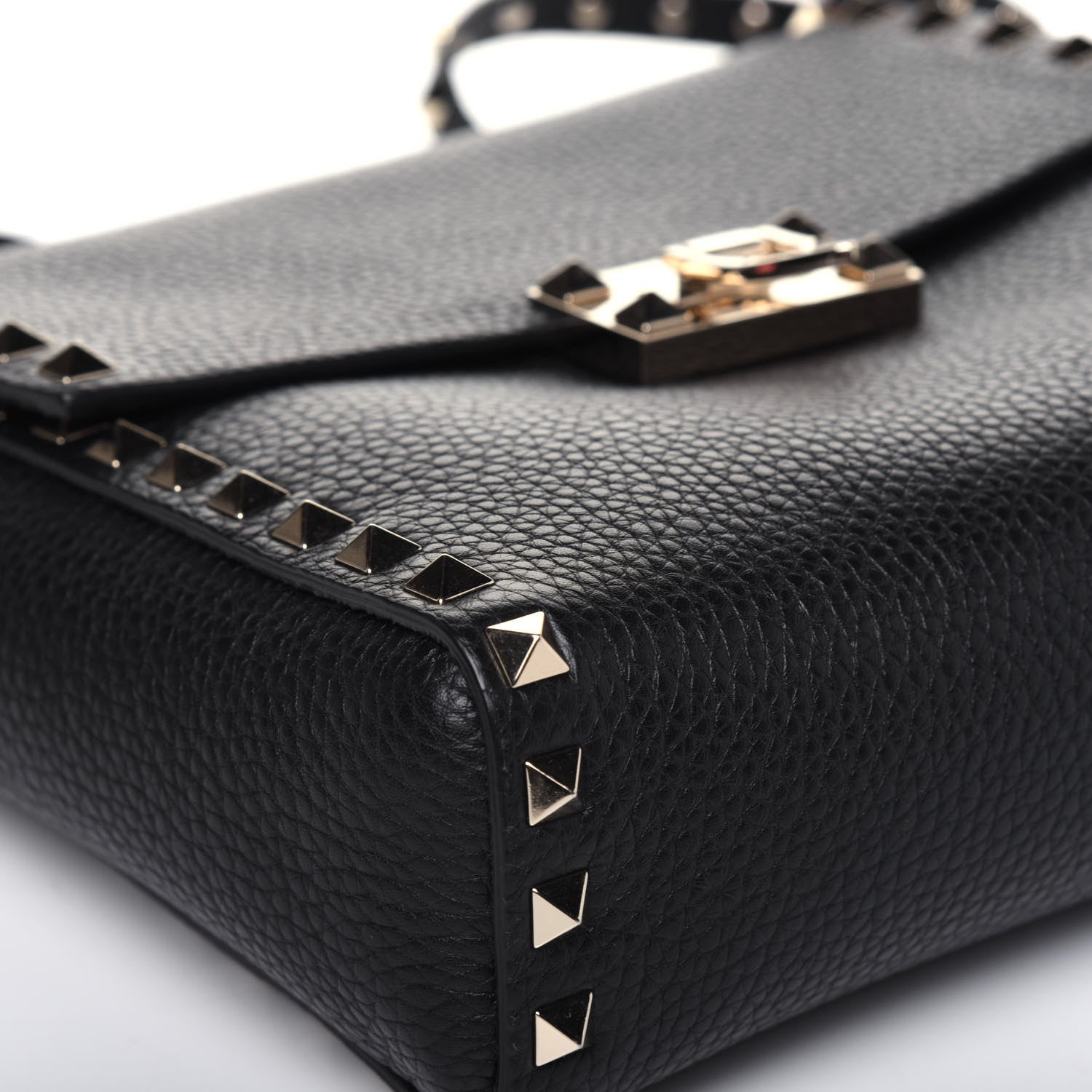 Valentino Garavani Pebbled Calfskin Rockstud Flip Lock Flap Messenger Black 11 of 17