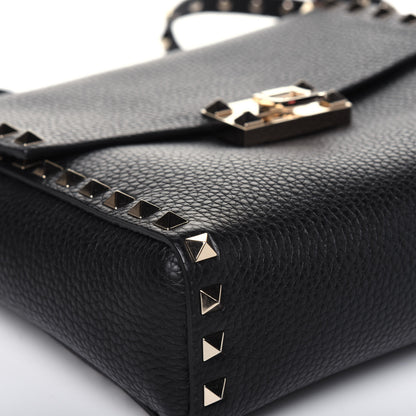 Valentino Garavani Pebbled Calfskin Rockstud Flip Lock Flap Messenger Black 11 of 17