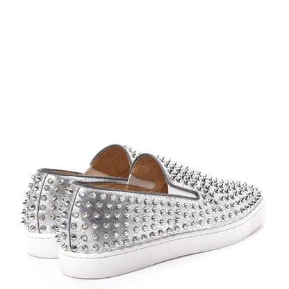 Christian Louboutin Mens Metallic Calfskin Spikes Roller Boat Flat 44.5 Silver 4 of 8