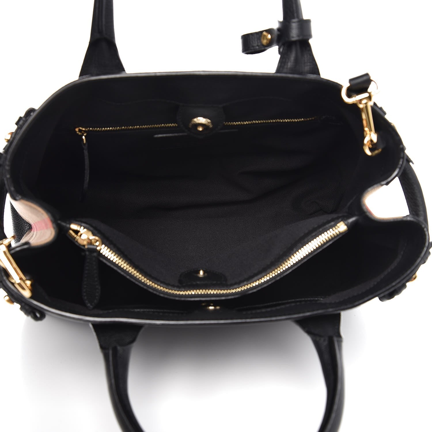 Burberry Calfskin House Check Medium Banner Tote Black 5 of 12