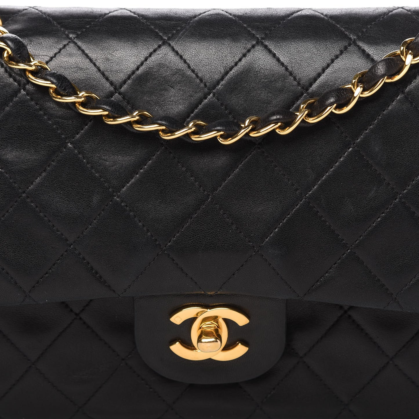 Lambskin Quilted Medium Double Flap Black