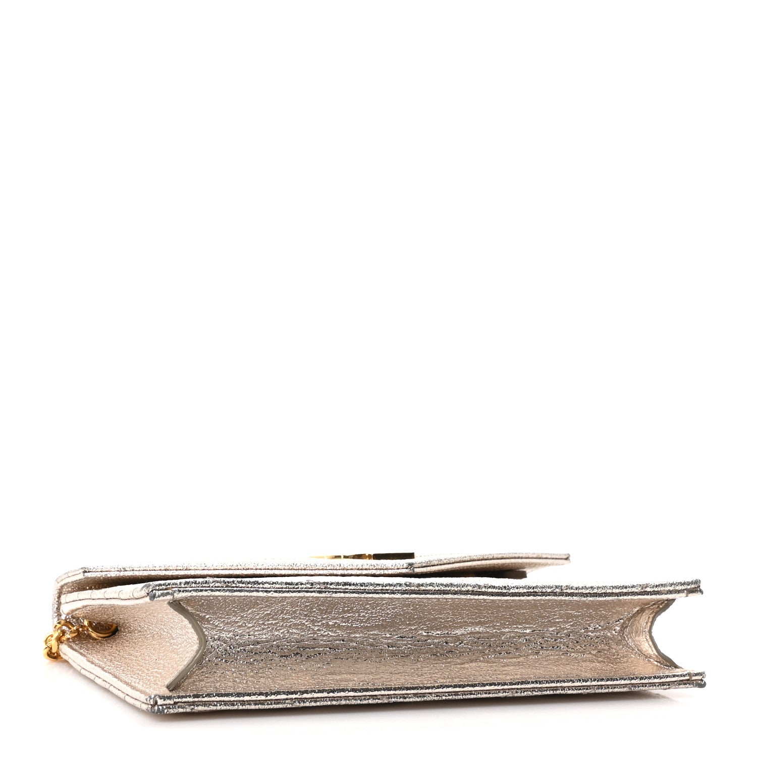 Saint Laurent Metallic Crackled Calfskin Matelasse Chevron Monogram Envelope Chain Wallet Gold 4 of 11
