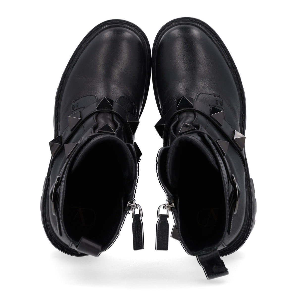 Calfskin Tonal Roman Stud Combat Boots 38.5 Black