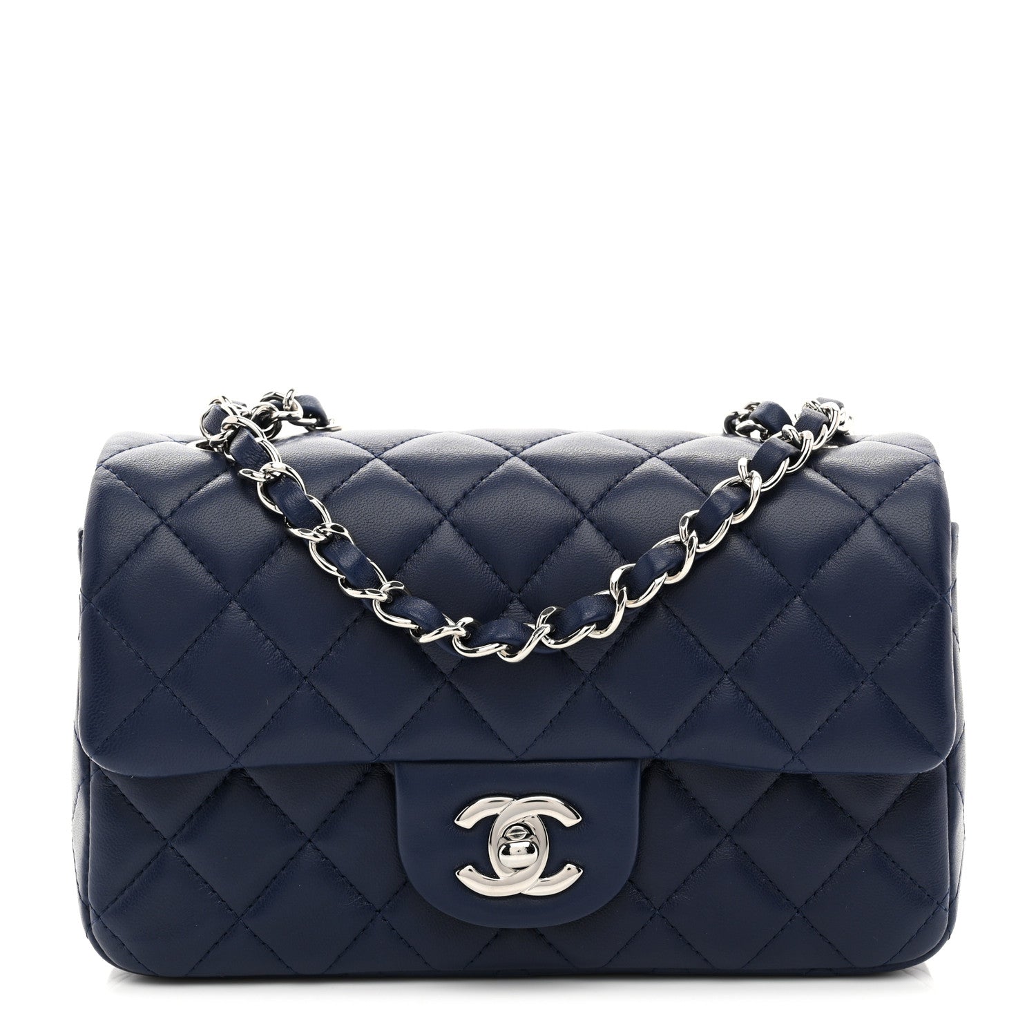 Chanel Lambskin Quilted Mini Rectangular Flap Dark Blue 1 of 10