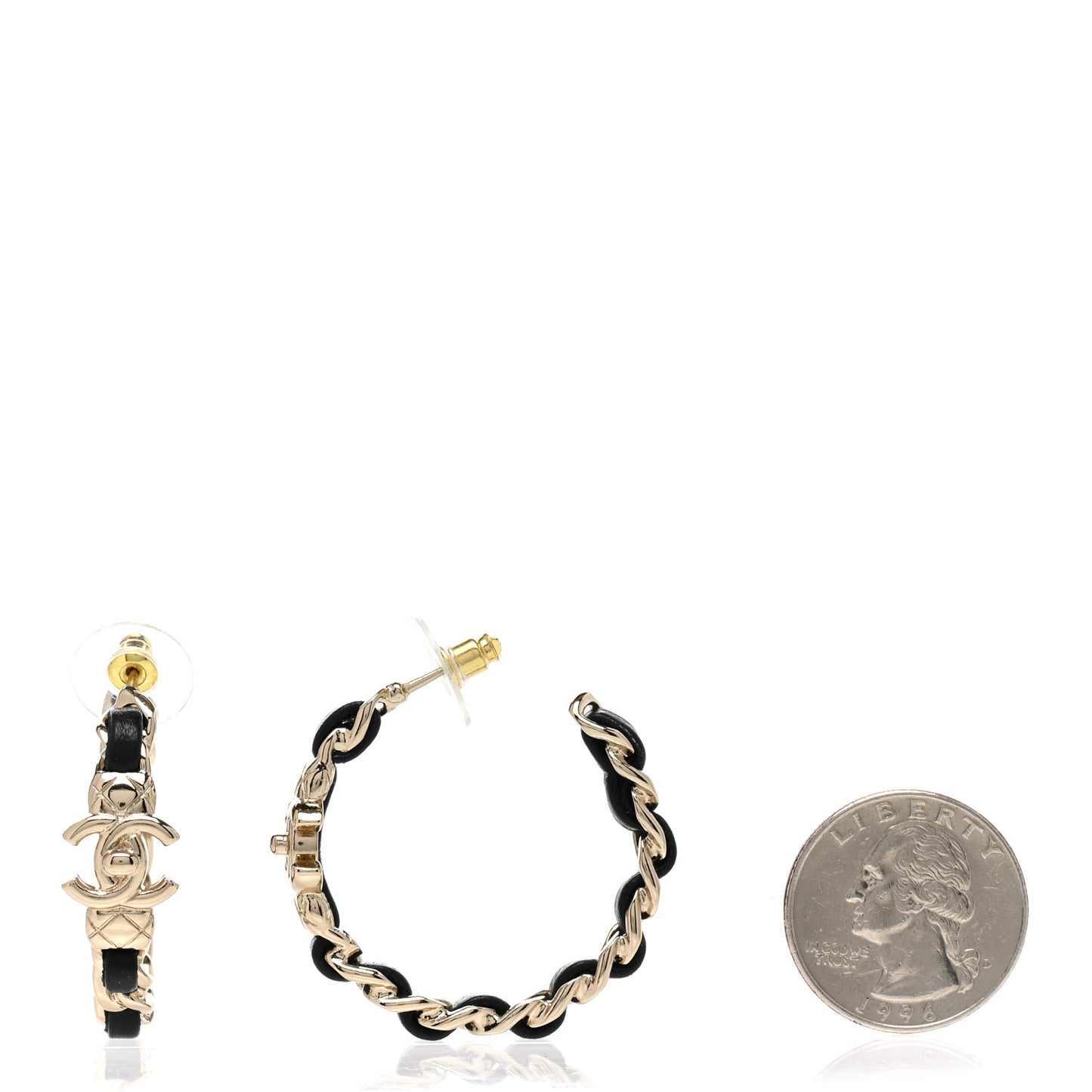 Lambskin CC Turnlock Chain Hoop Earrings Gold Black