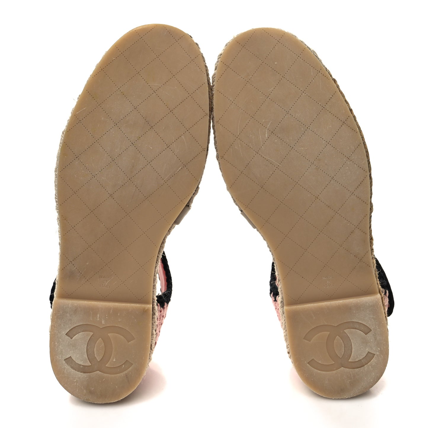 Braided Knit Cap Toe CC Ankle Strap Espadrilles 36 Light Pink Black