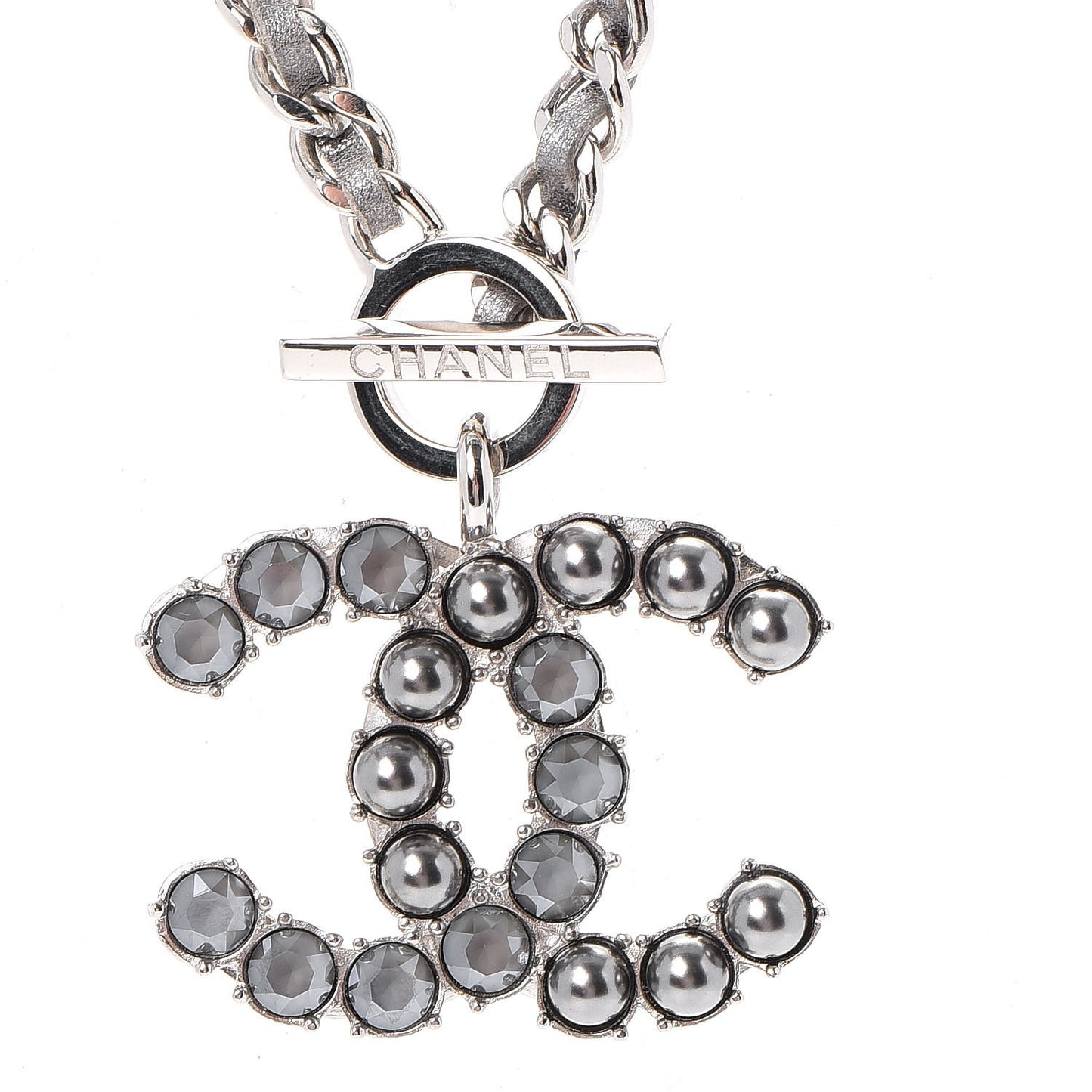 Crystal Pearl Short CC Necklace Silver Ruthenium