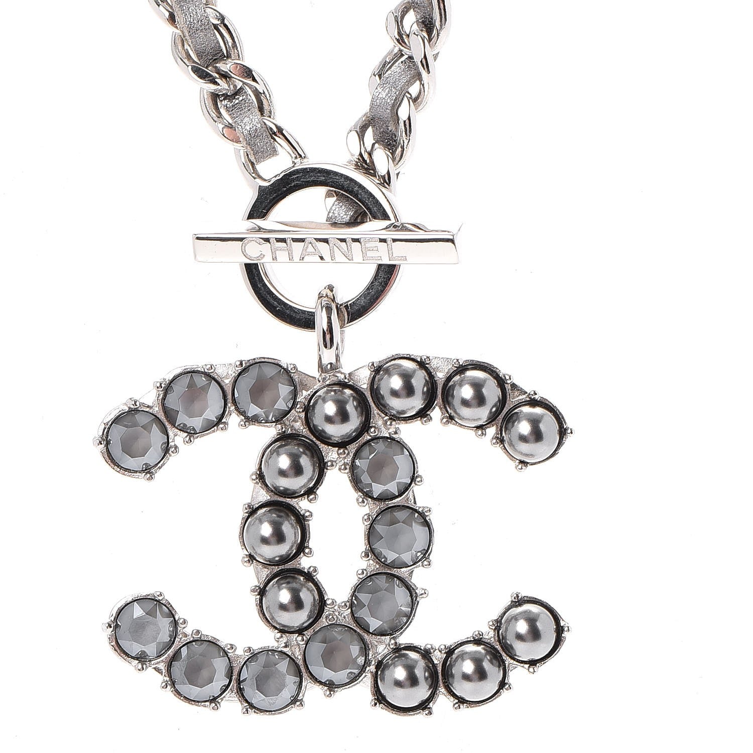 Chanel Crystal Pearl Short CC Necklace Silver Ruthenium 3 of 7
