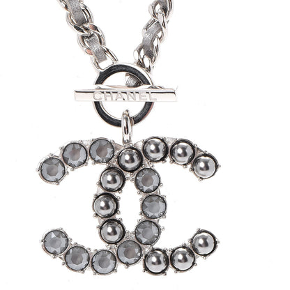 Chanel Crystal Pearl Short CC Necklace Silver Ruthenium 3 of 7
