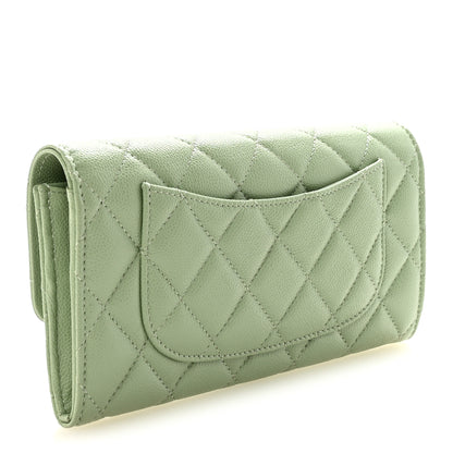 Chanel Caviar Quilted Large Gusset Flap Wallet Light Green 3 of 9