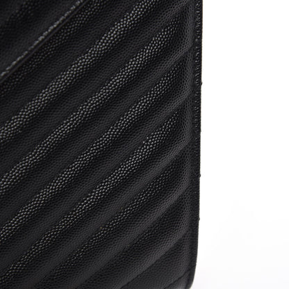 Saint Laurent Grain De Poudre Matelasse Chevron Large Monogram Satchel Black 9 of 15