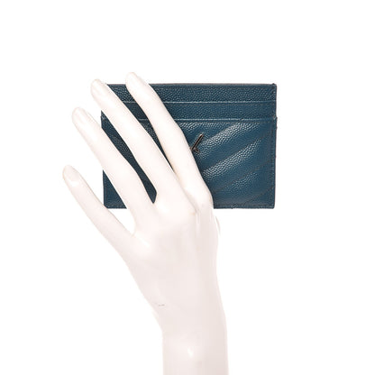 Saint Laurent Grain De Poudre Matelasse Chevron Monogram Credit Card Case Peacock Green 2 of 8