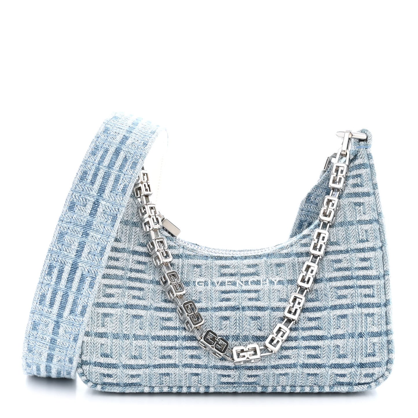 Denim Mini Moon Cut Out Shoulder Bag Blue