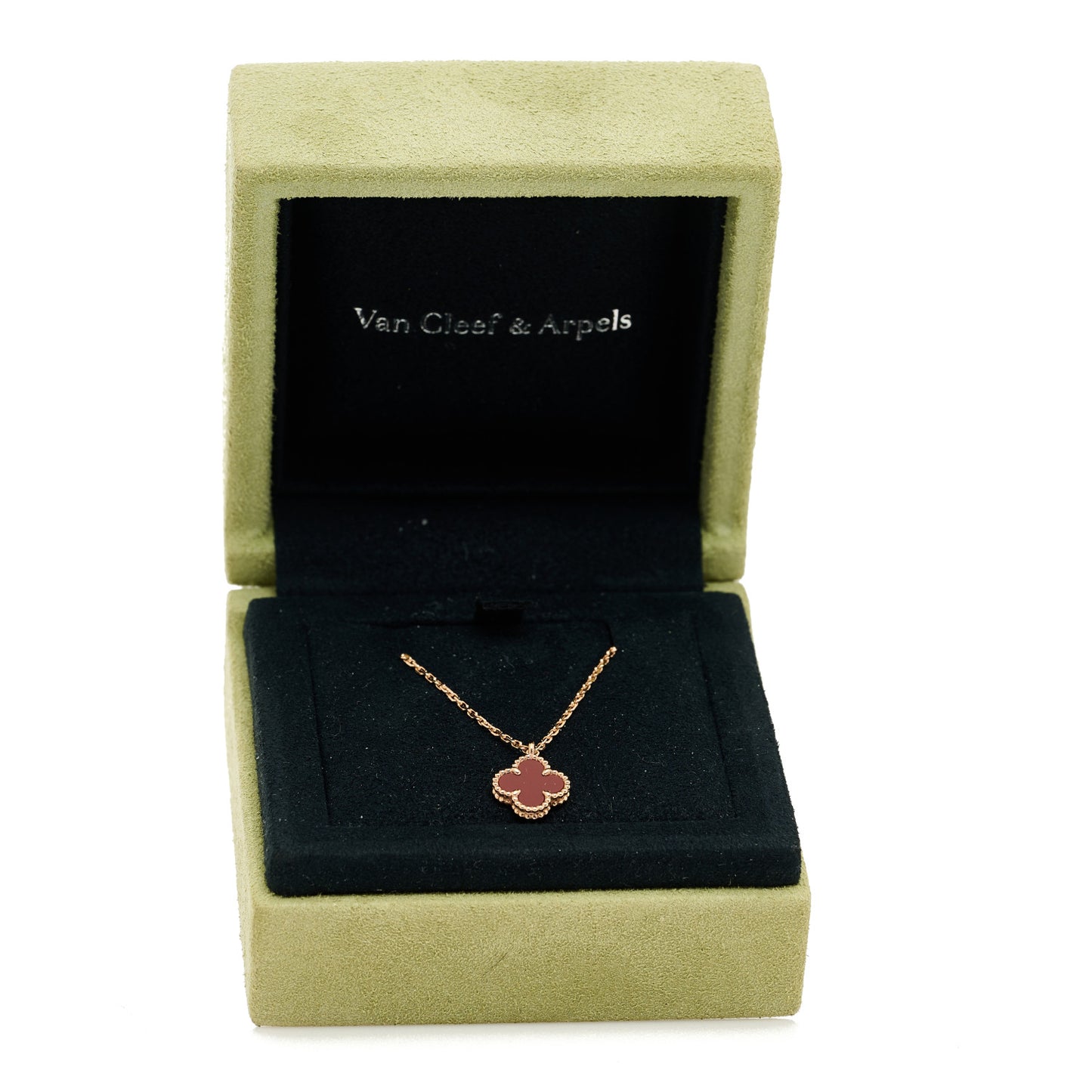 18K Rose Gold Carnelian Sweet Alhambra Pendant Necklace