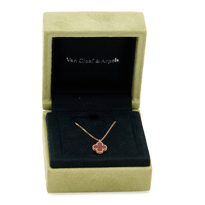 Van Cleef & Arpels 18K Rose Gold Carnelian Sweet Alhambra Pendant Necklace 6 of 6