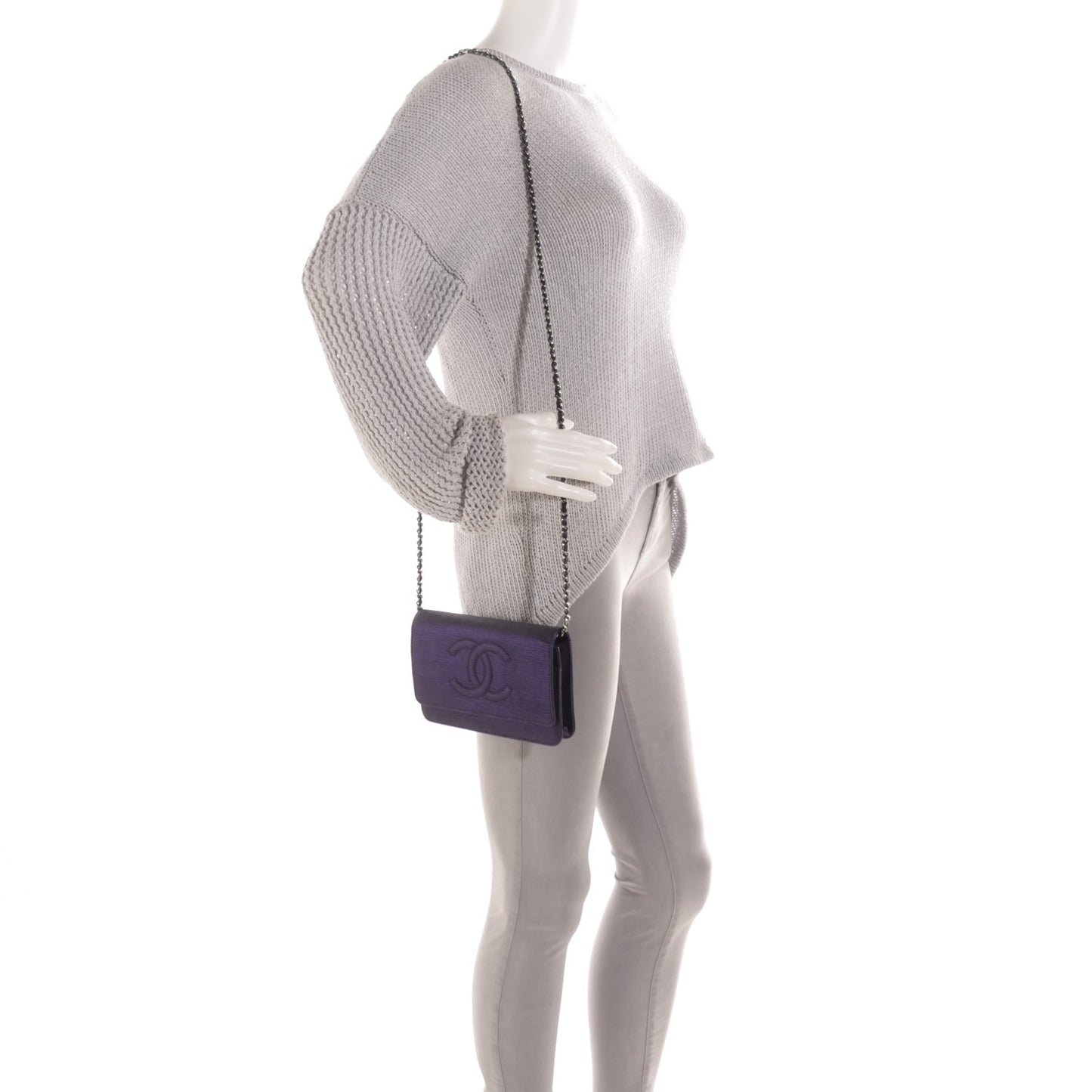 Iridescent Stamped Calfskin Timeless Wallet on Chain WOC Purple
