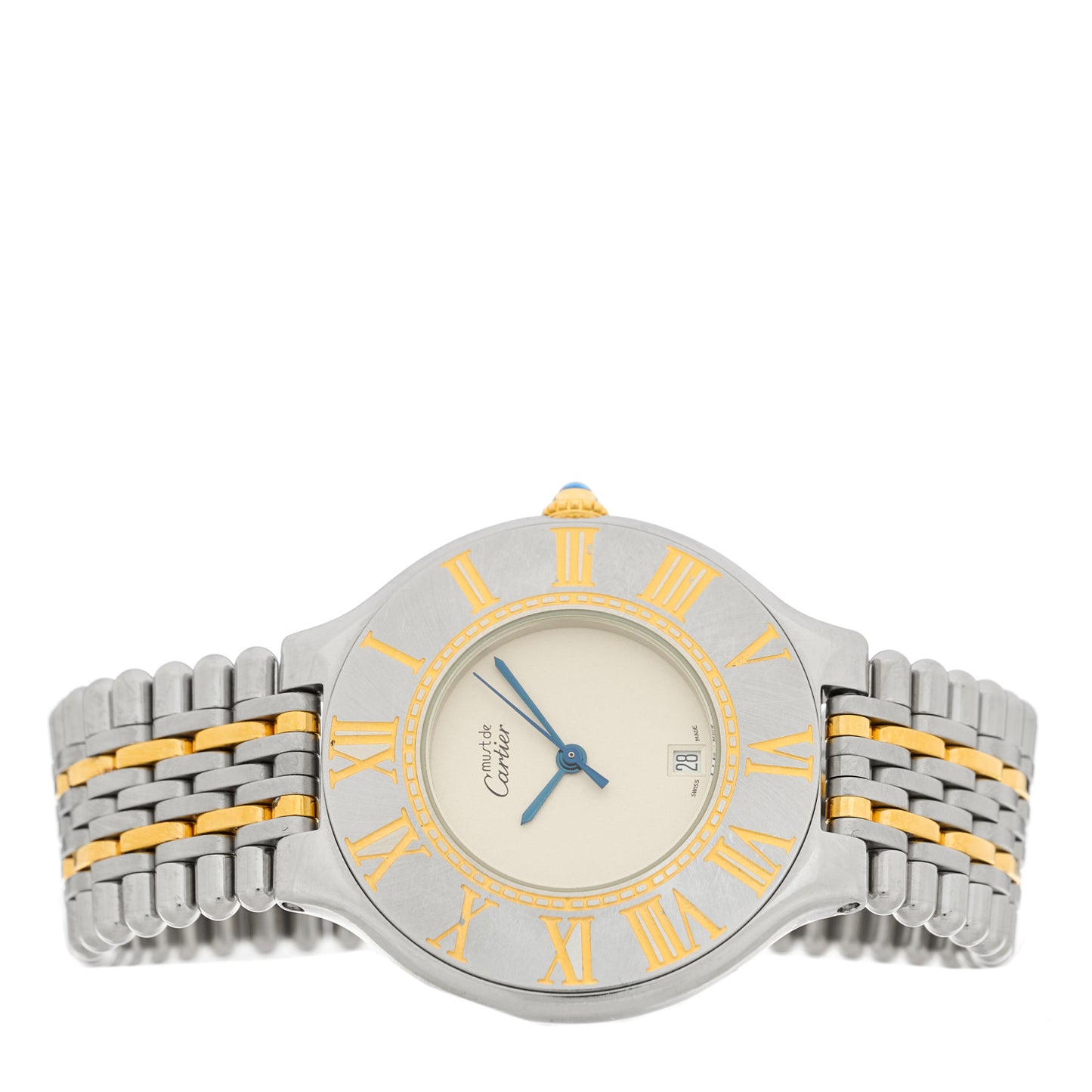 Stainless Steel 18K Yellow Gold 35mm Must De 21 Bullet Link Quartz Watch