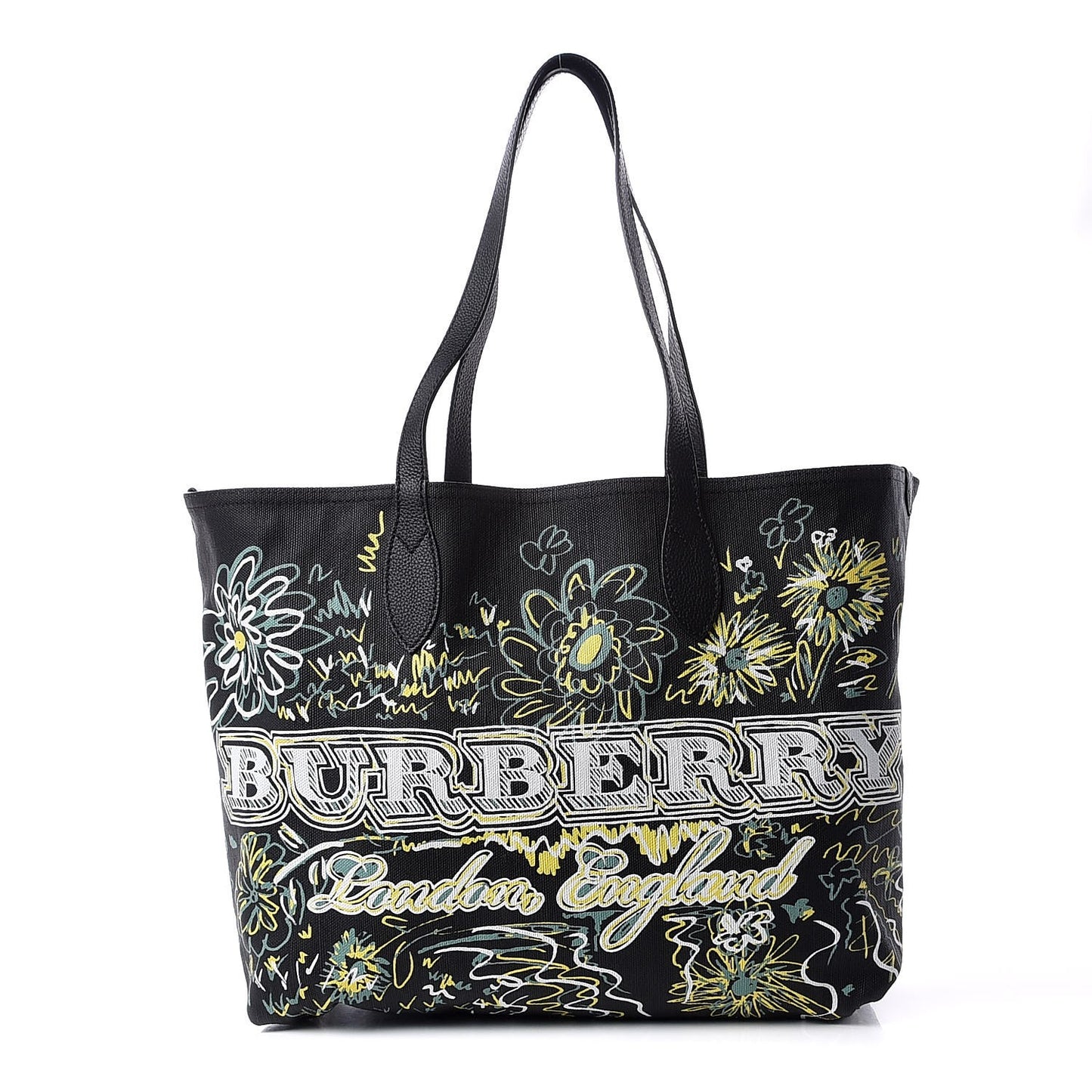 Coated Canvas Medium Reversible Doodle Tote Black
