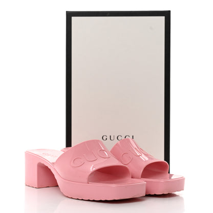 Gucci Rubber Gucci Logo Womens Platform 20/60mm Slide Sandals 39 Wild Rose 9 of 9