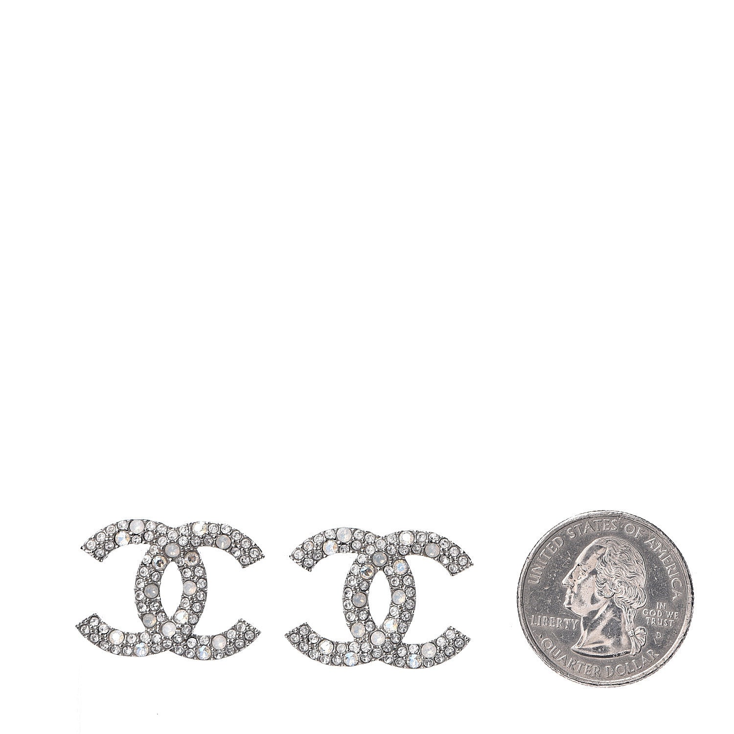 Chanel Crystal Timeless CC Earrings Silver 2 of 5