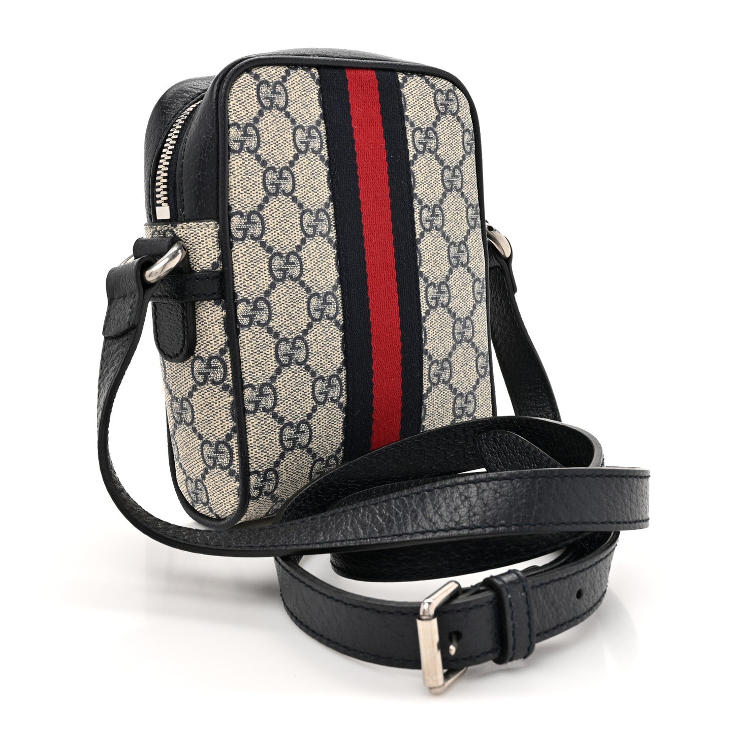 GG Supreme Monogram Textured Calfskin Web Mini Ophidia Messenger Beige Blue