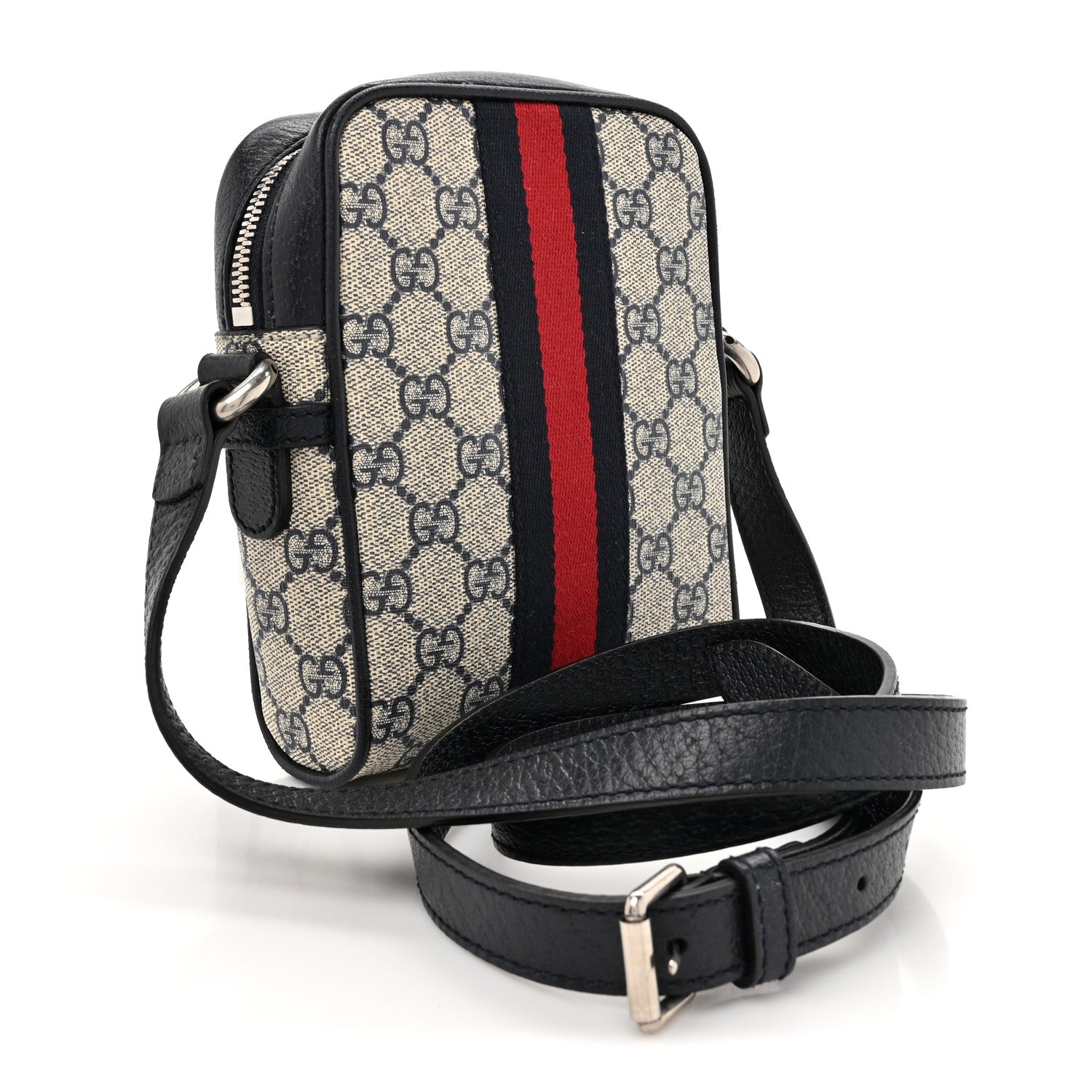 Gucci GG Supreme Monogram Textured Calfskin Web Mini Ophidia Messenger Beige Blue 2 of 11