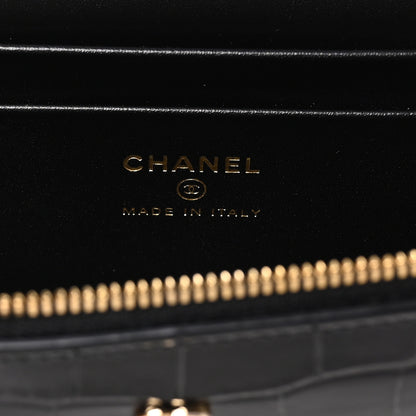Chanel Calfskin Crocodile Embossed Crococo Exoticoco Vanity With Chain Black 6 of 11