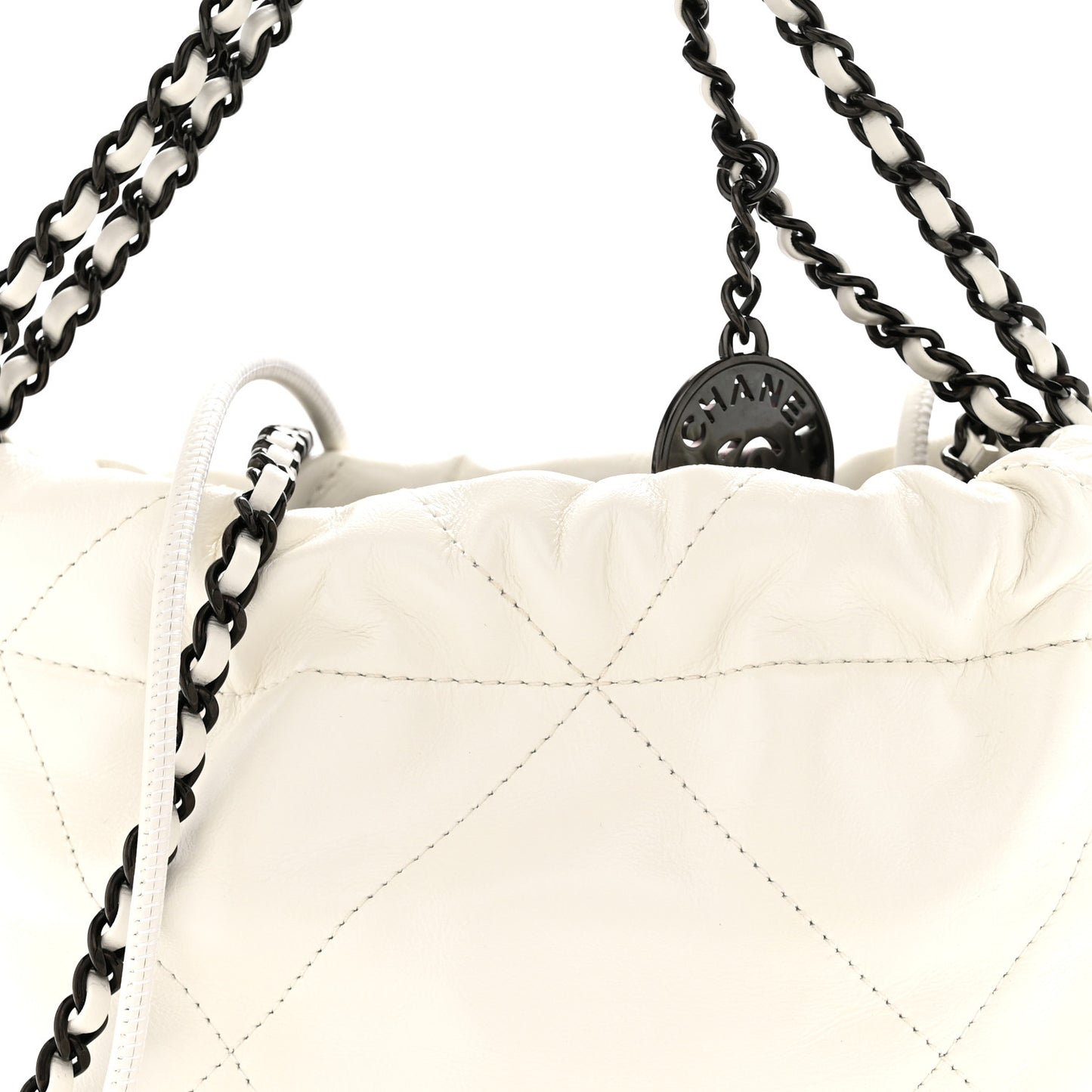 Shiny Calfskin Quilted Mini Chanel 22 White Black