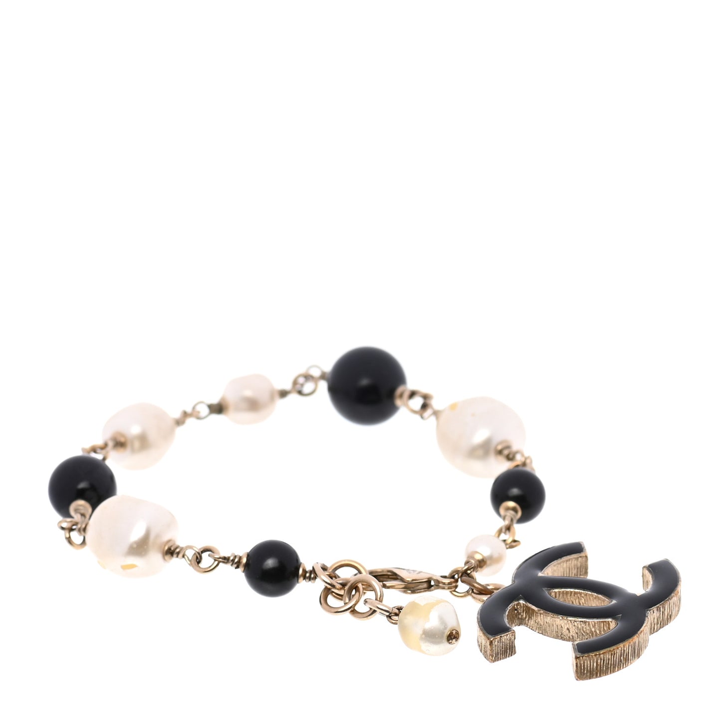 Enamel Pearl Beaded CC Bracelet Gold
