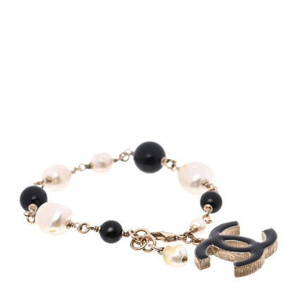 Chanel Enamel Pearl Beaded CC Bracelet Gold 1 of 9