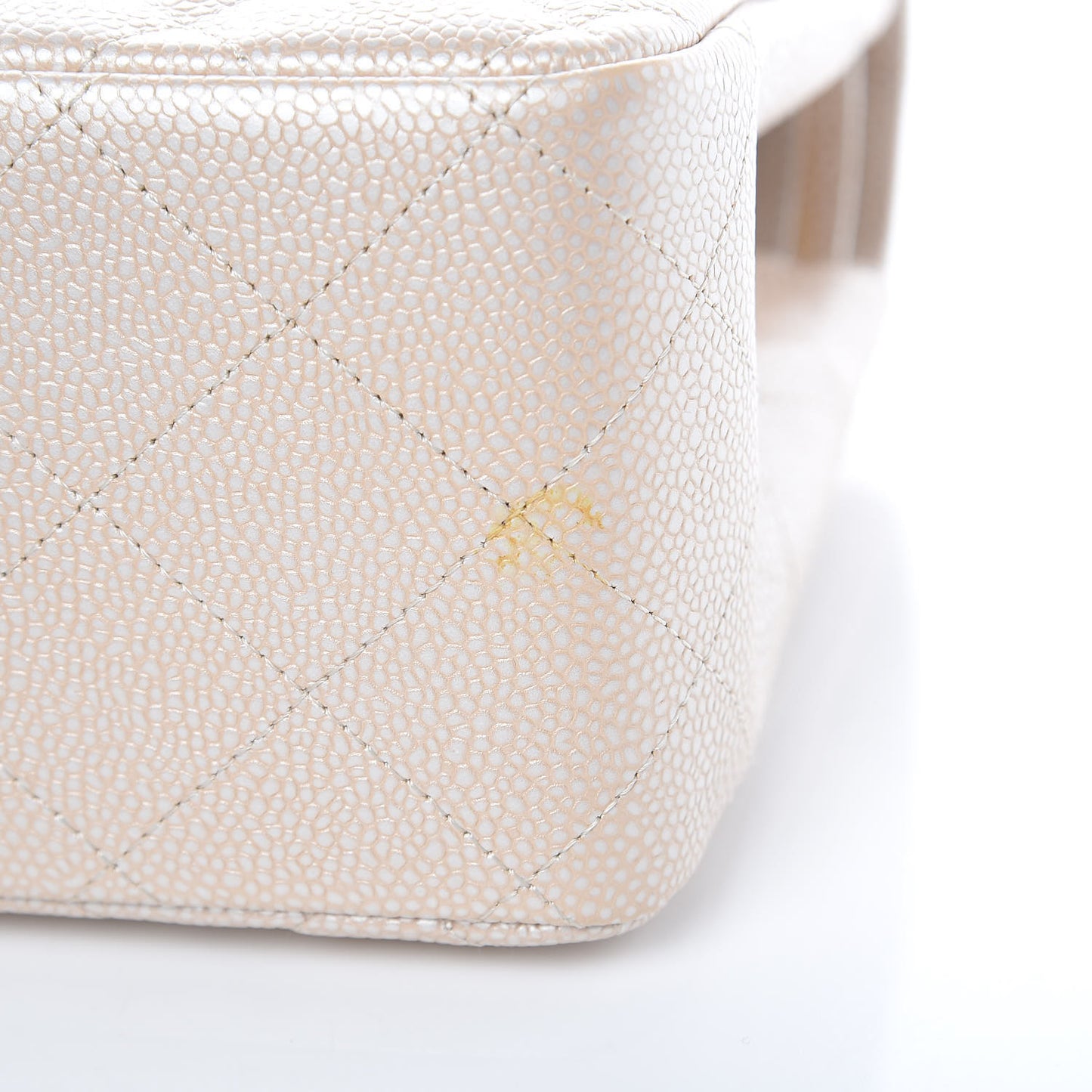 Pearly Caviar Quilted Jumbo Double Flap Light Beige