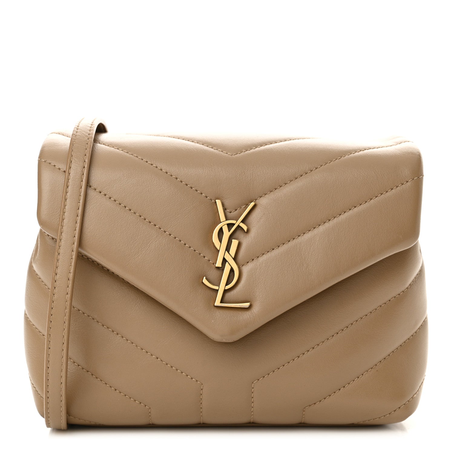 Saint Laurent Calfskin Y Quilted Monogram Toy Loulou Crossbody Bag Latte 1 of 16