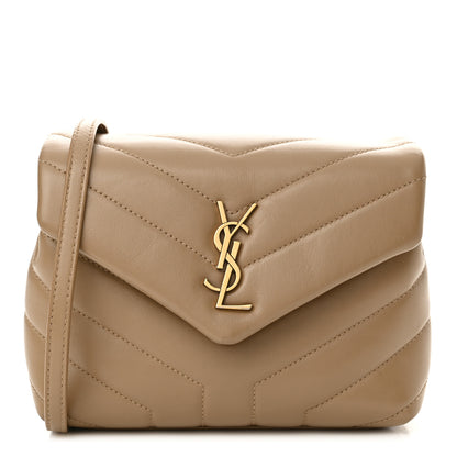 Saint Laurent Calfskin Y Quilted Monogram Toy Loulou Crossbody Bag Latte 1 of 16