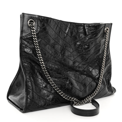 Saint Laurent Crinkled Calfskin Matelasse Monogram Niki Shopper Tote Black 3 of 9