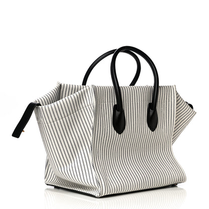 Celine Cotton Canvas Striped Medium Phantom Luggage White Navy 2 of 14