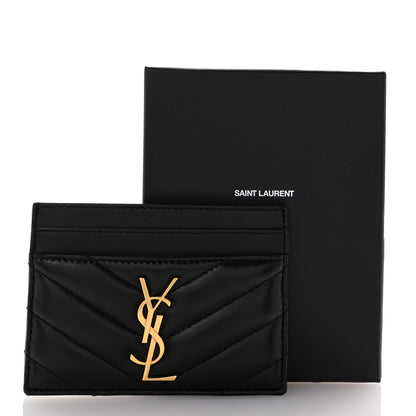 Saint Laurent Lambskin Matelasse Chevron Monogram Credit Card Case Black 8 of 8