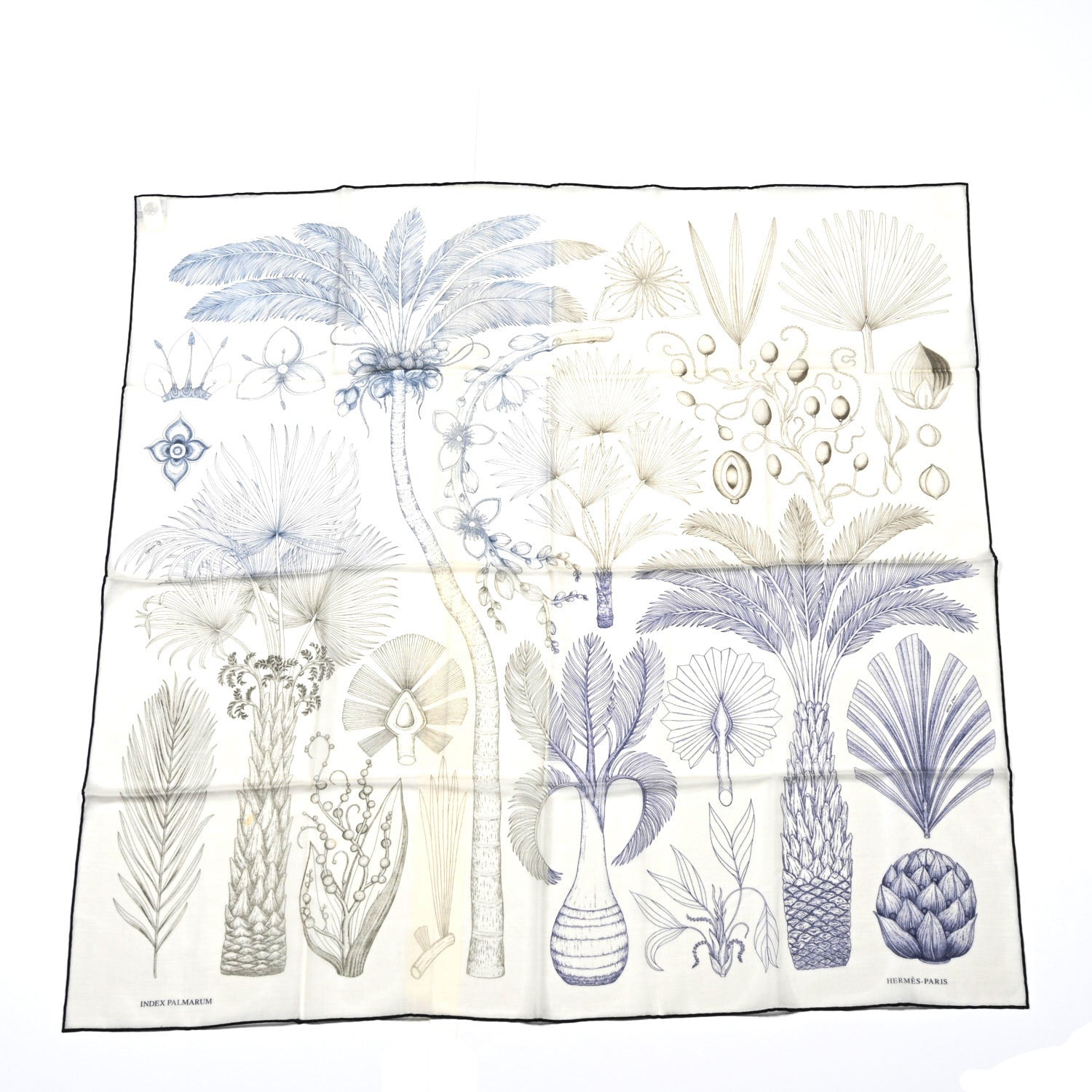 Hermes Cashmere Index Palmarum Light Scarf 90 Beige Chine Anthracite Bleu 1 of 6