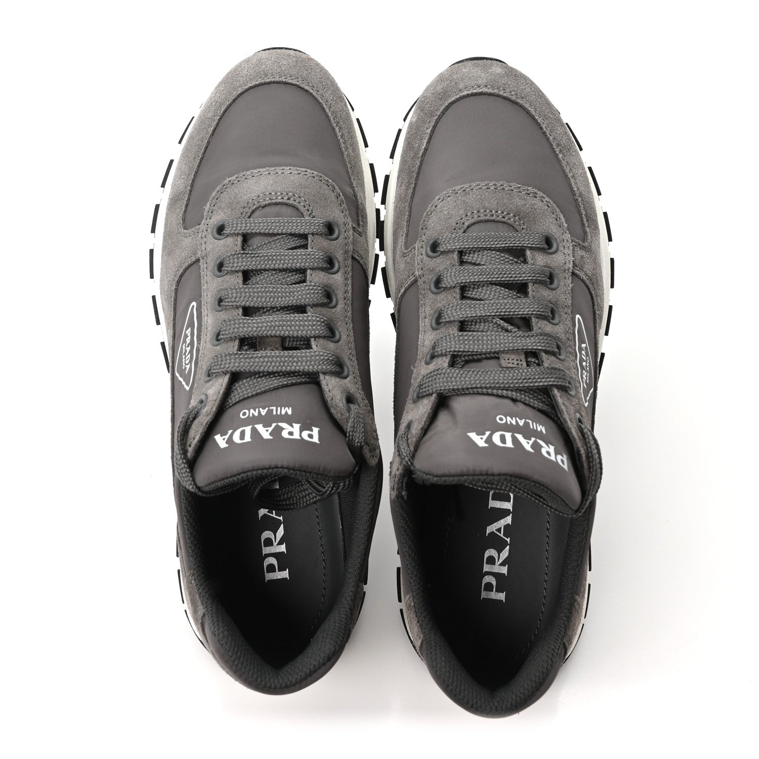 Prada Re-Nylon Suede Metal Triangle Logo Quilted 45mm Sneakers 38 Ghiaia 2 of 11