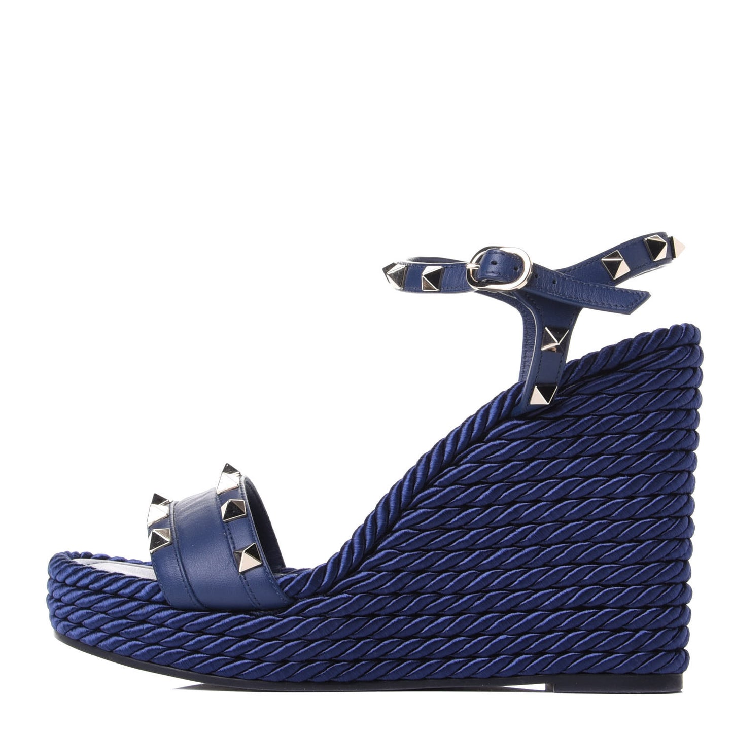 Calfskin Rockstud Torchon Espadrille Wedge Sandals 37 Pure Blue